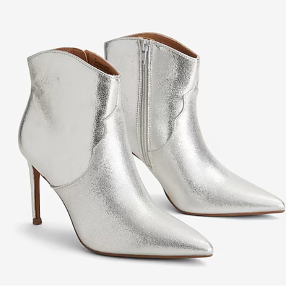 Express Metallic Silver Pointed Toe Booties 8